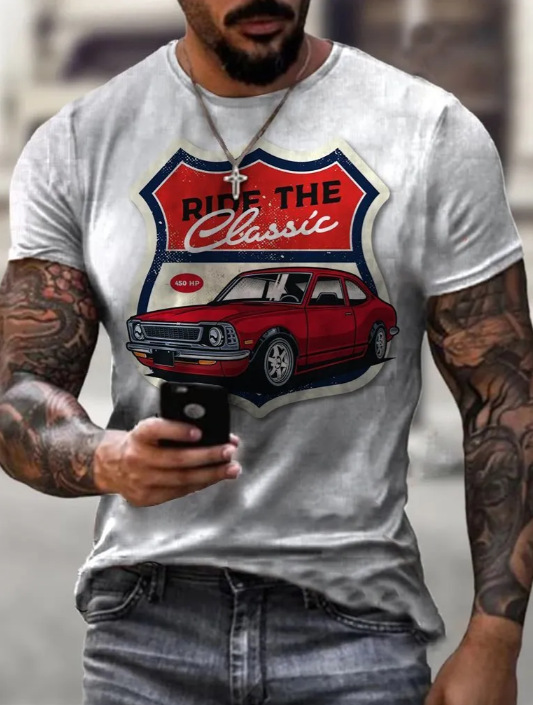 Cross-border Amazon hombres camisa de cuello redondo retro manga corta estilo europeo y americano impreso N ° 66 carretera carta camiseta