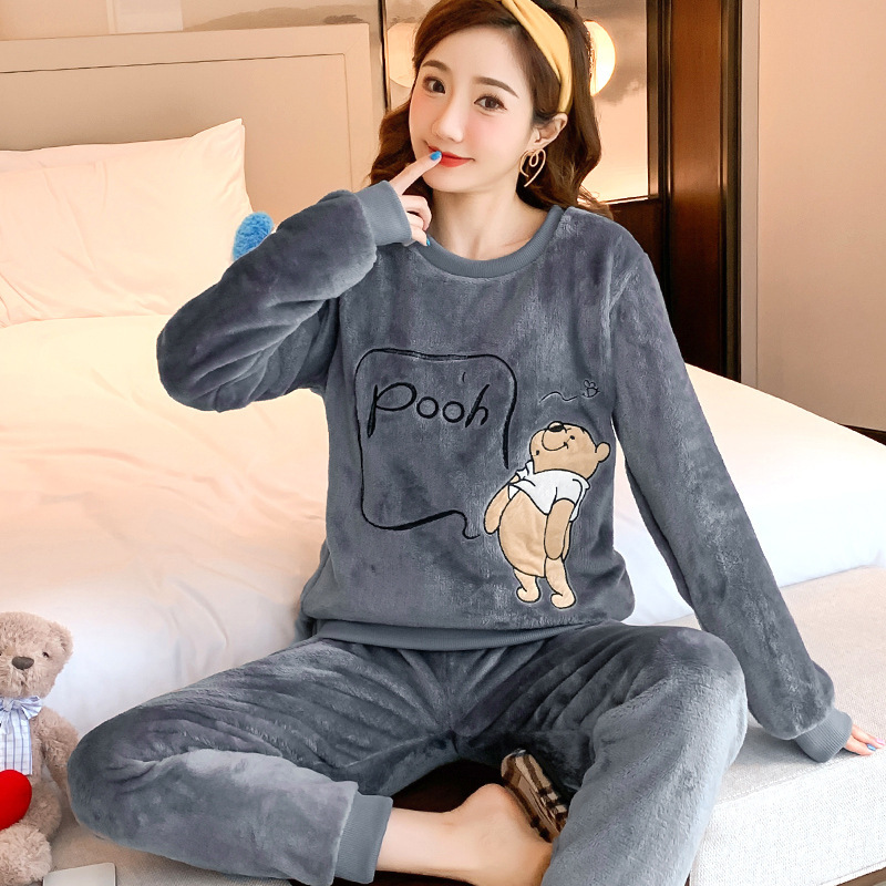Pajamas Women's Winter Warm Coral Fleece Flannel Home Clothes Cute Cartoon Korean Style Autumn and Winter Long Sleeve Women's Suit Pajamas Women's Winter Warm Coral Fleece Flannel Home Clothes Cute Cartoon Korean Style Autumn and Winter Long Sleeve Women's Suit