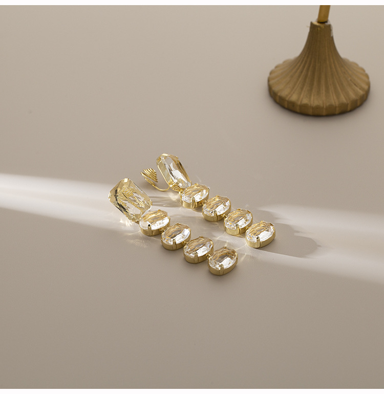 Imitation Crystal Inlay Material 1 Pair Elegant Geometric Plating Copper Imitation Crystal Drop Earrings Ear Cuffs