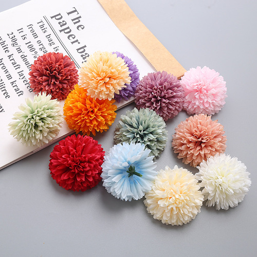 Simulated dandelion flower pingpong thorn chrysanthemum silk flower ball chrysanthemum head silk fabric fake flower wedding flower wall gift box decoration