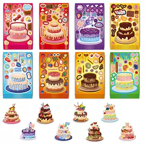 8 Cartoon Cake Assembled Series Stickers Children's Early Education Decorative Mobile Phone Shell Water Cup DIY Waterproof New Stickers