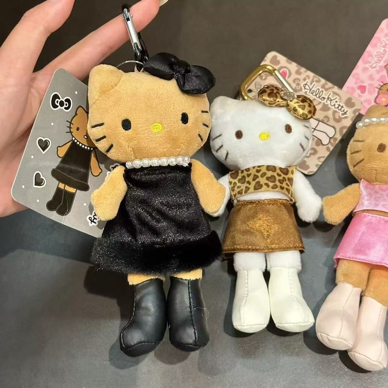 日本の新しいサンリオロングレッグヒョウ柄キティぬいぐるみガールハートバッグペンダント|undefined