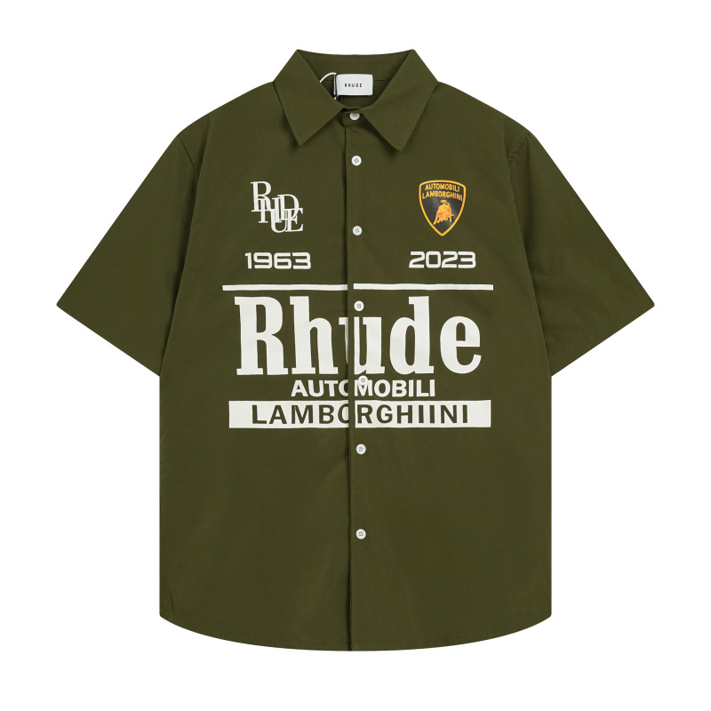 2026 European and American Summer Rhude Collaboration Turn-Down Collar Short-Sleeve Shirt with Lettering, Unisex Casual Top Trendy Brand 2026 European and American Summer Rhude Collaboration Turn-Down Collar Short-Sleeve Shirt with Lettering, Unisex Casual Top Trendy Brand