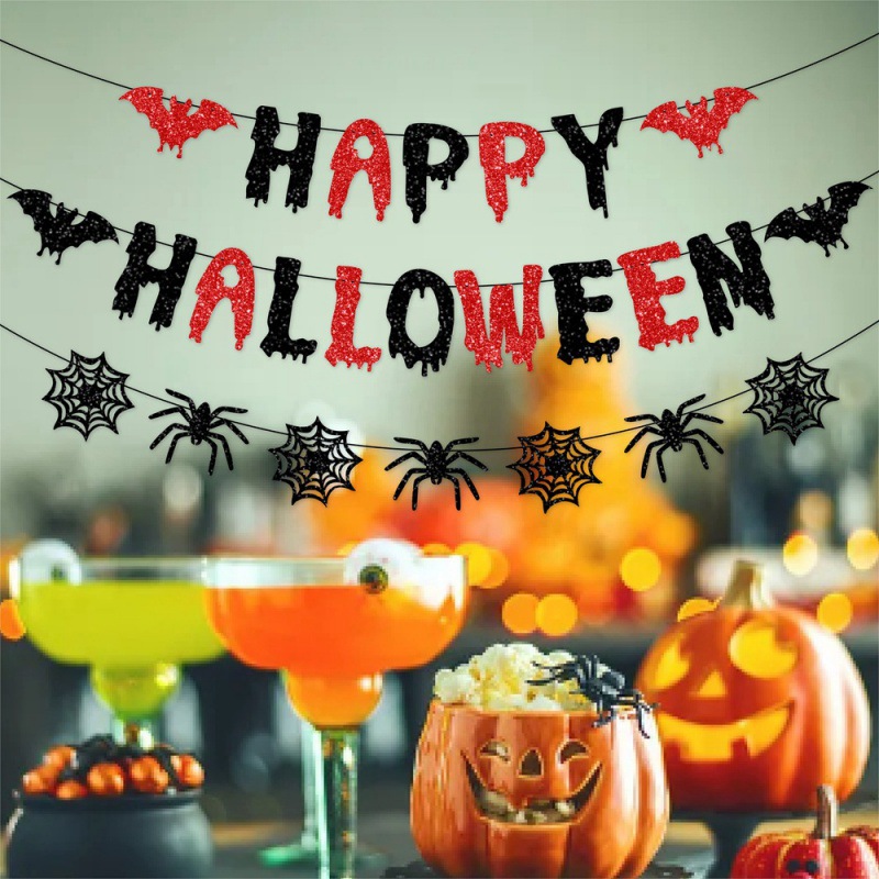 Europa y América nueva decoración de fiesta de Halloween tirar banderas murciélagos arañas tirar flores fiesta de cumpleaños decoración tirar banderas