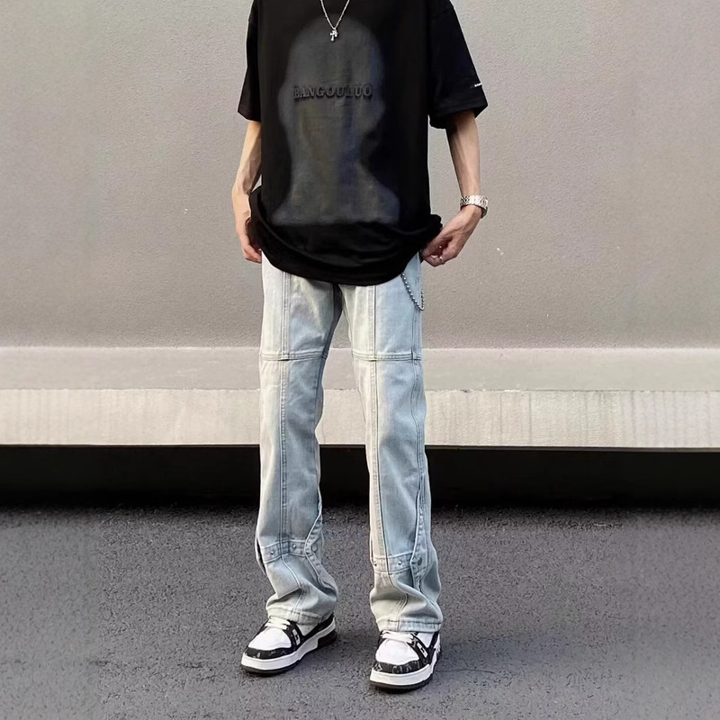 American Style High Street Vibe Style Weighing Jeans Men's Ins Fashion Brand European and American Hip Hop Loose Straight Pants