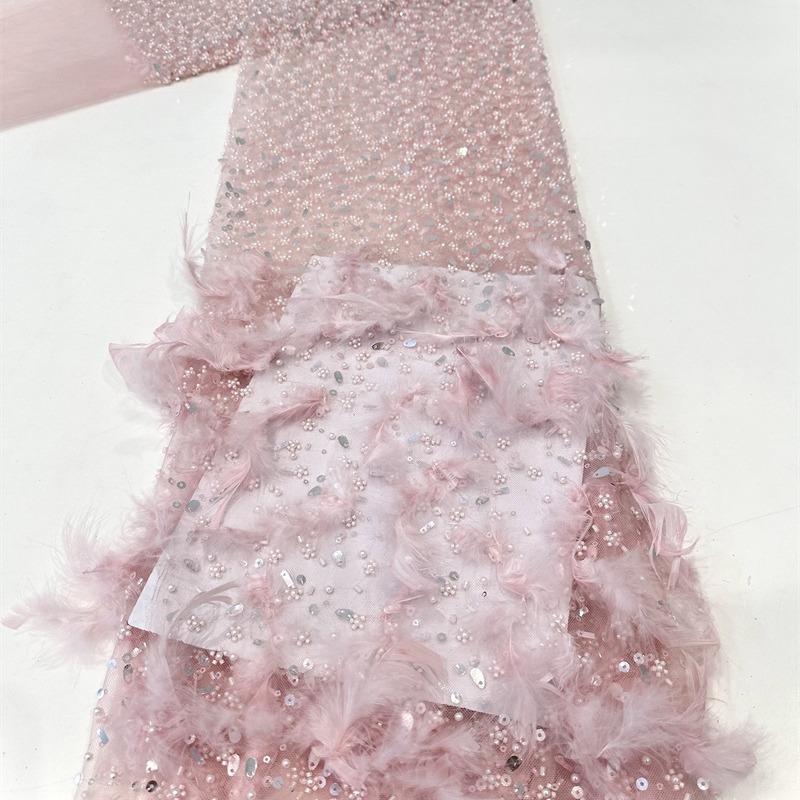 Pluma bordada sequinilla tejido bordado sequinilla alta industria pesada hada vestido de boda vestido tela de moda image 1