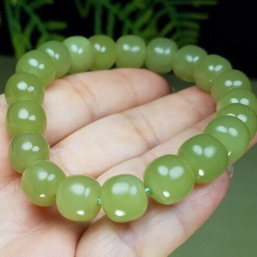 Vòng tay charm ngọc Hetian tự nhiên Tân Cương hạt 10/9mm