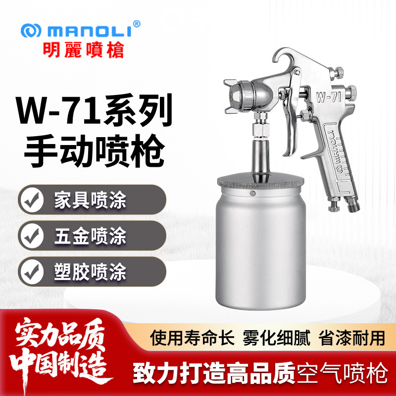 明丽W-71喷漆枪 高雾化五金家具椅子面漆清漆上下壶气动喷涂喷枪