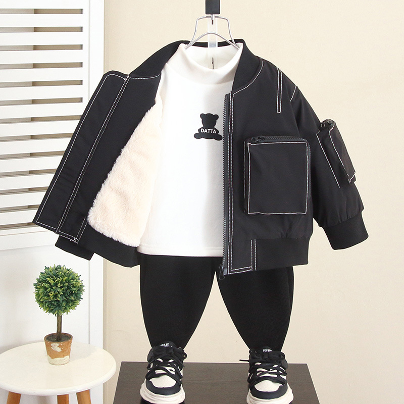 6838 Chaqueta de invierno para niños para niños más chaqueta de motocicleta gruesa de terciopelo 2025 nueva chaqueta de ropa de algodón para bebés