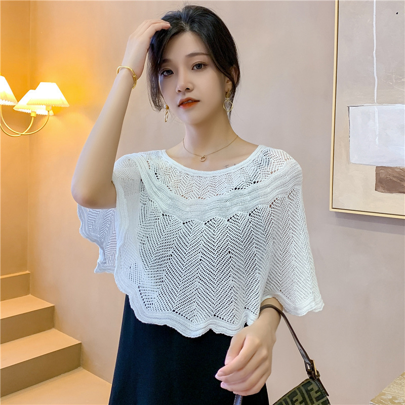 summer air conditioner knitting waistcoat Hollow Shawl spring and autumn Outside the ride Sunscreen Thin section ventilation Sleeves One piece On behalf of