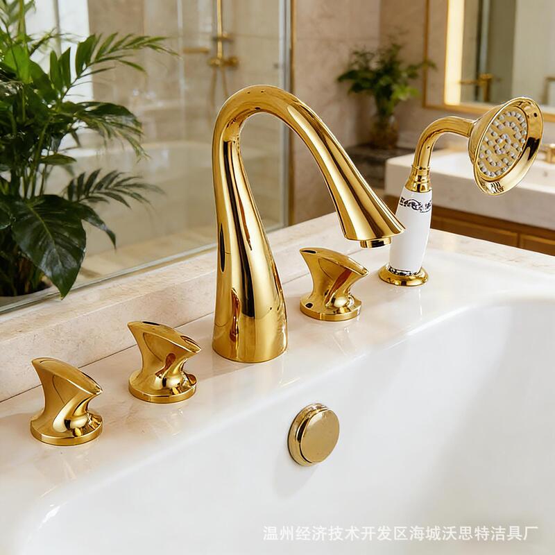 All-Copper Bathtub Three-Handle Five-Hole Five-Piece Set Bathtub Hot and Cold Mixer Faucet Shower Faucet Manufacturer Supply