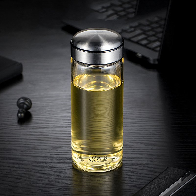 希諾單層玻璃杯男大容量水杯簡約戶外便攜帶濾網商務茶杯透明杯子