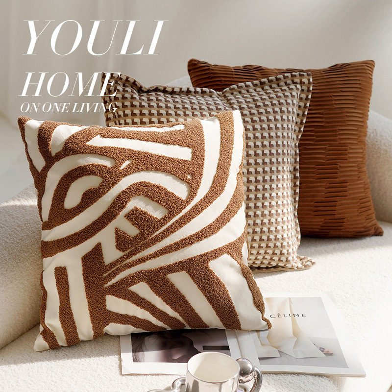 Cream color advanced retro style knotted pillowcase sofa bed Brown bed waist pillow cushion cored bay window