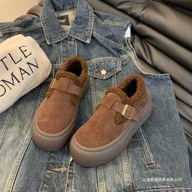 美式高颜值时尚加绒厚底勃肯鞋女2024冬季新款小众休闲毛毛雪地靴