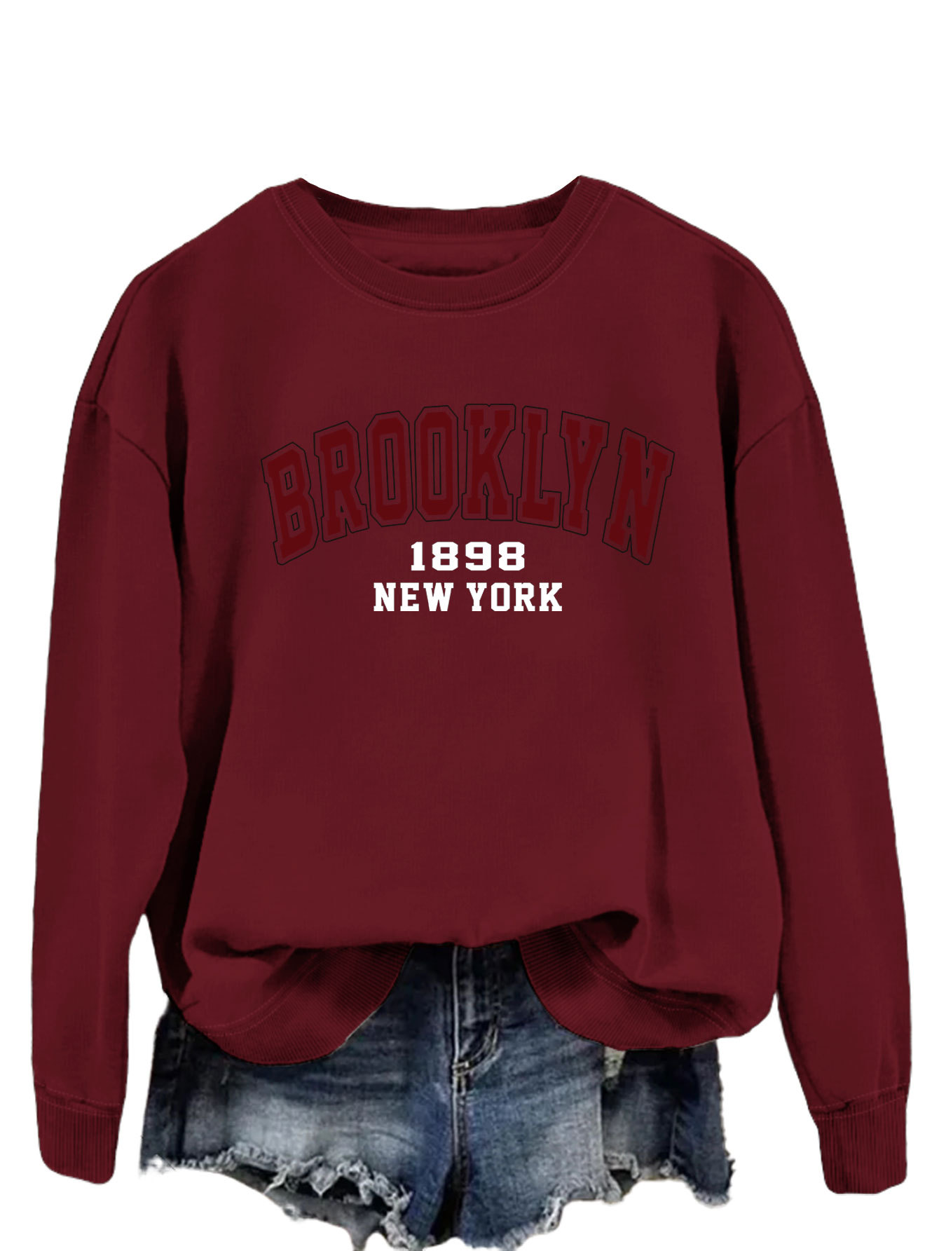 Brooklyn 1898 Nueva York Amazon Comercio exterior moda suelta superior eBay divertido impreso suéter