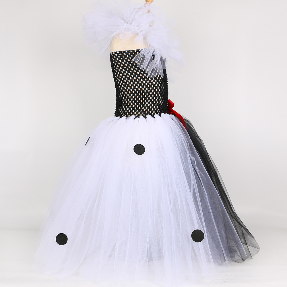 Ropa para niños Ropa para niñas 101 perro fiel Cruella Vestido para niños Vestido Cruella Perro manchado Falda de tul de malla_voghion.com