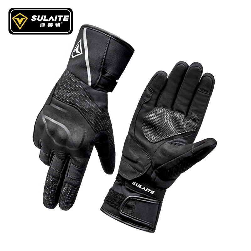 Sulaite Motorcycle Riding Gloves, Anti-Fall, Windproof, Winter Motorcycle Gloves, Fleece-Lined, Warm Rider Gloves
