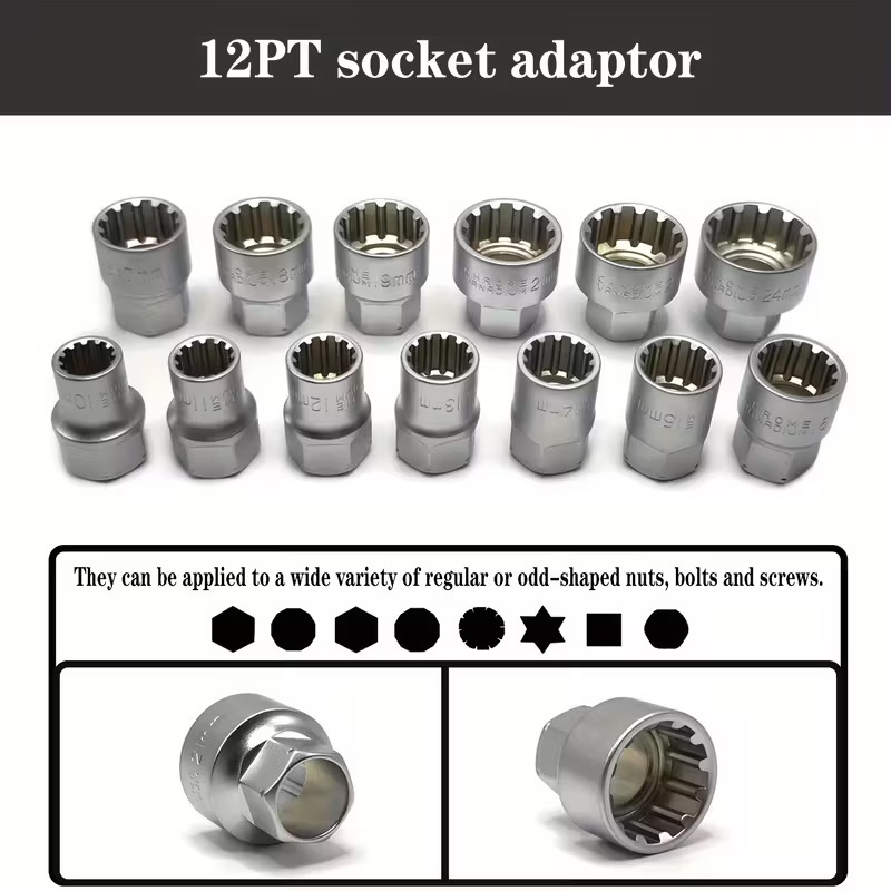 17-Piece Set of Through-Hole Ratchet Sockets, Toothed Through-Hole Sockets, 12-Point Perforated Sockets, Disassembly Tools, Multi-Functional Sockets