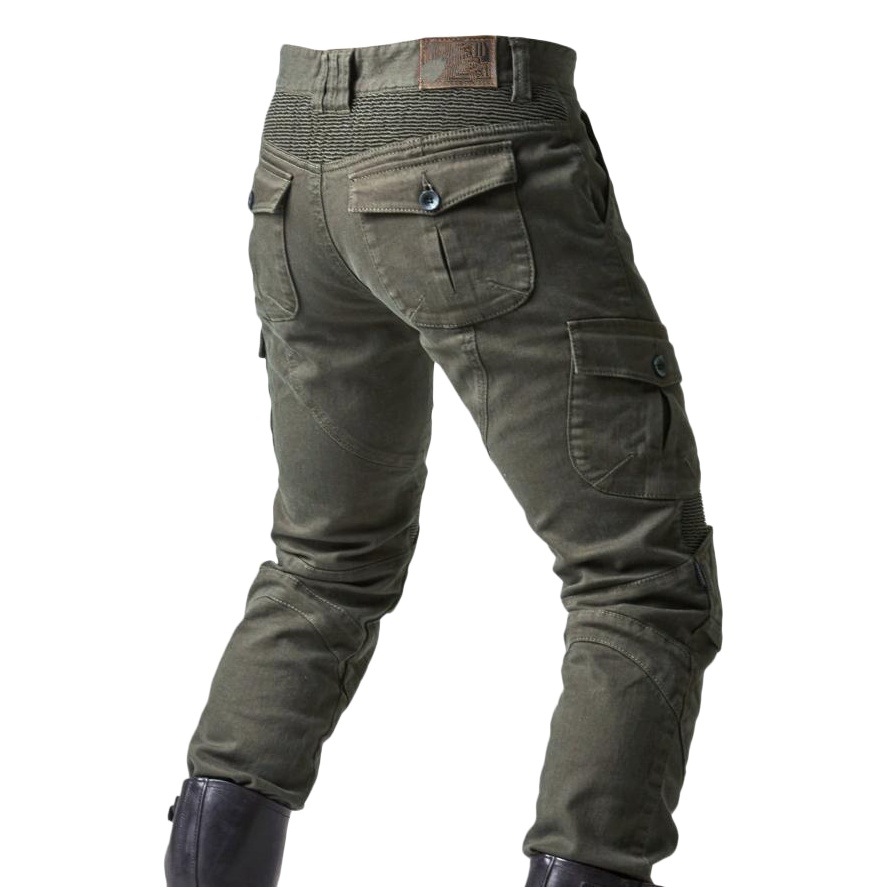Los productos genuinos pantalones de Ciclismo de los hombres de verano motocicleta resistente a la gota Knight equipo Cuatro Estaciones estiramiento Denim ejército verde pantalones de carreras