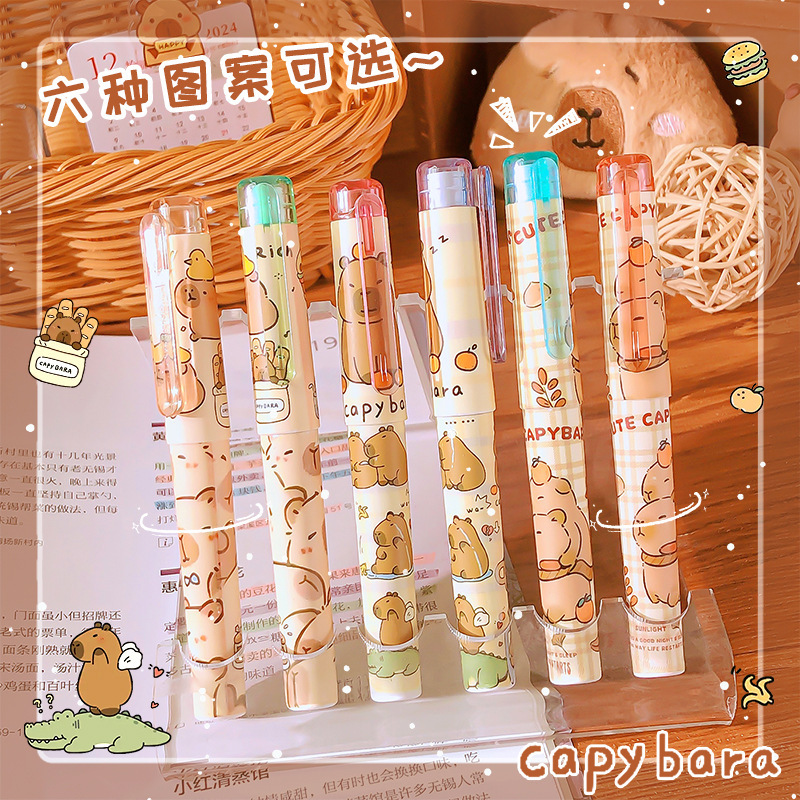 Nuevo resaltador Kapibala lindo conejillo de indias acuarela marcador de alto valor estudiante de dibujos animados graffiti mano cuenta bolígrafo