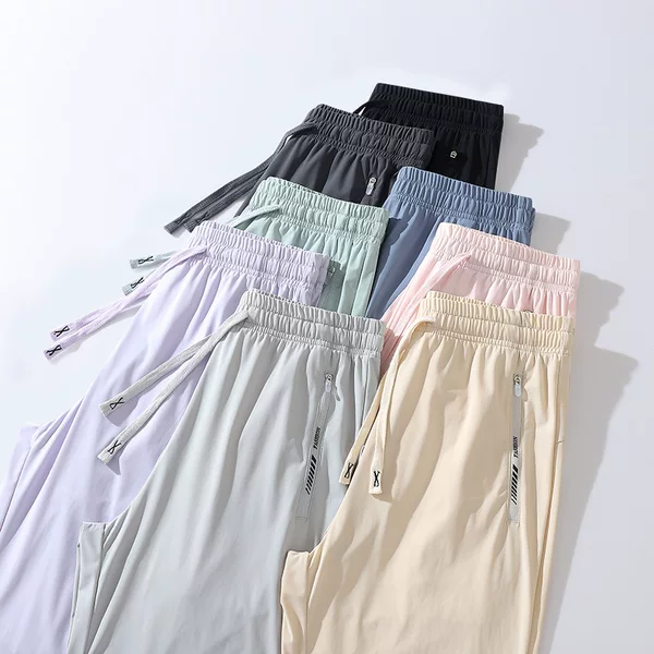 Summer Rainbow Ice Silk Loose Breathable Versatile Large Size Straight-Leg Jogger Men's Casual Pants Quick-Dry Breathable