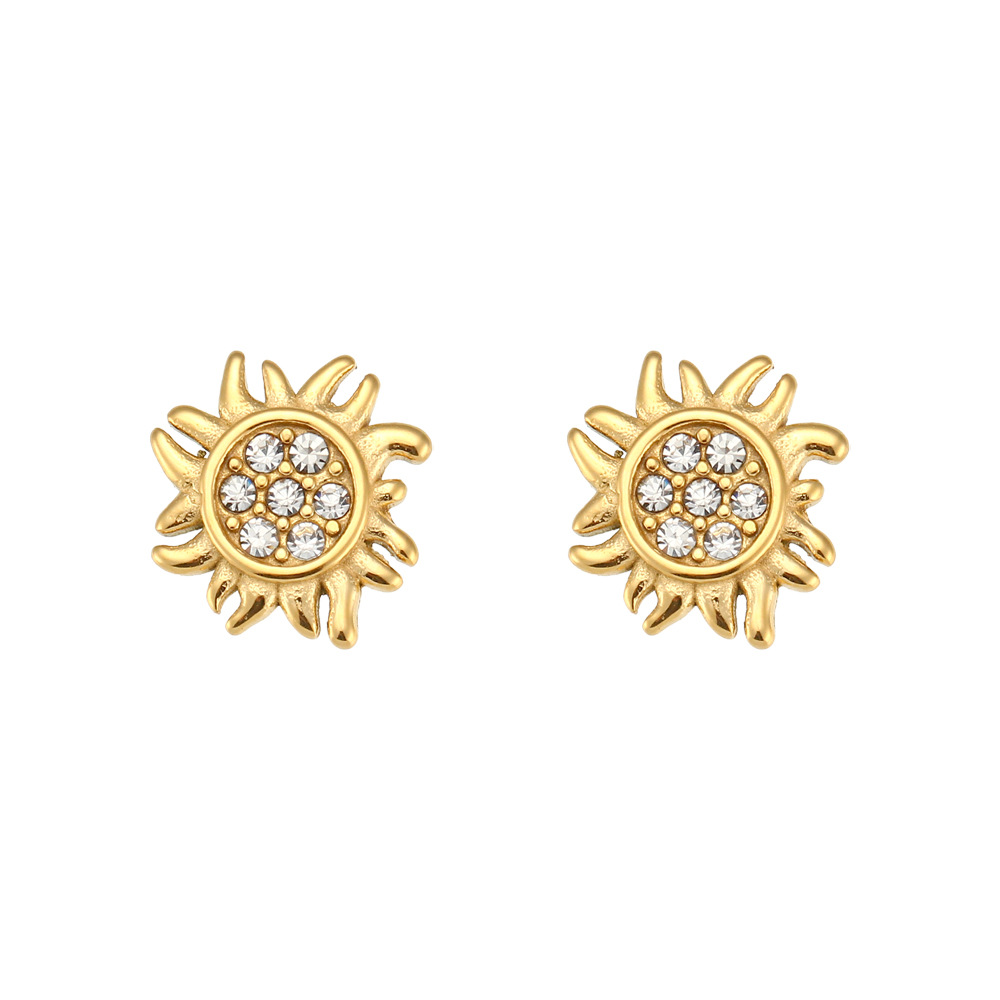 Fashion Geometric Flower Stainless Steel Inlay Zircon Rings Earrings
