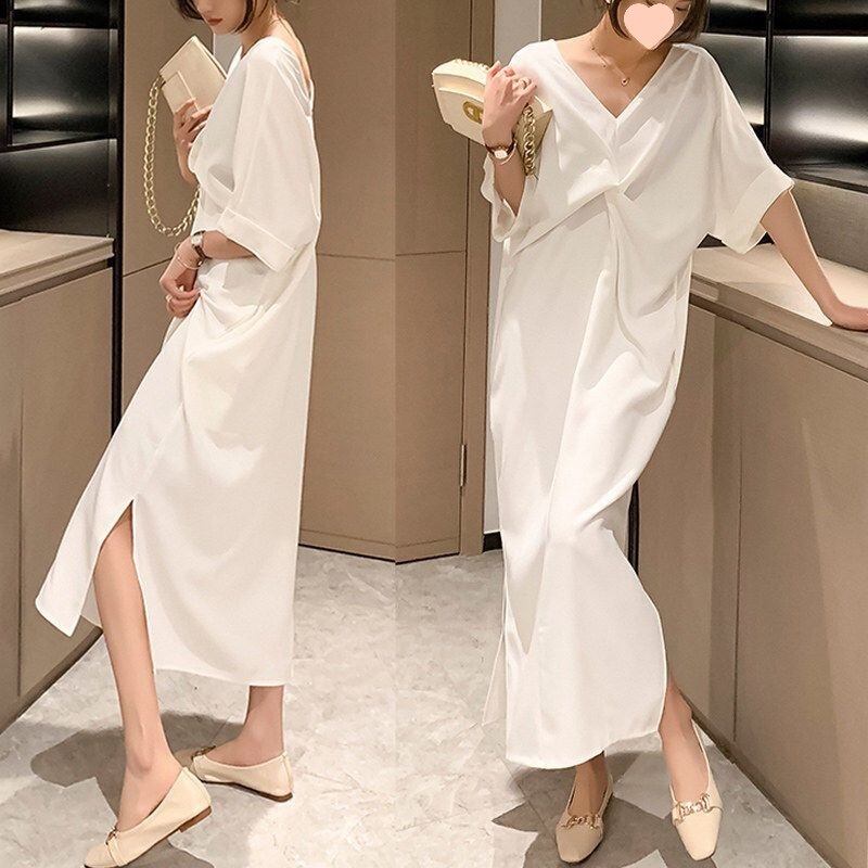 Plus Size 150kg Twist-Tie Shirt Dress, Summer Loose Fit, Slimming, Backless Dress, Extra Long Dress Plus Size 150kg Twist-Tie Shirt Dress, Summer Loose Fit, Slimming, Backless Dress, Extra Long Dress