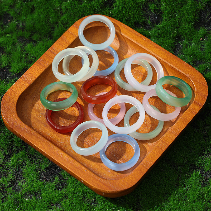Natural Agate Jade Chalcedony Rings, Trendy Wholesale Jewelry Rings, Ring Bands, Handheld Rings