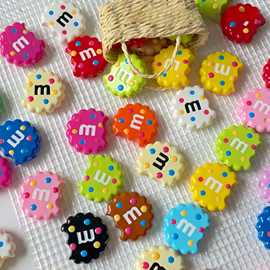 亚克力滴油烤漆m豆彩色饼干咬一口曲奇直孔串珠diy手机链材料配件