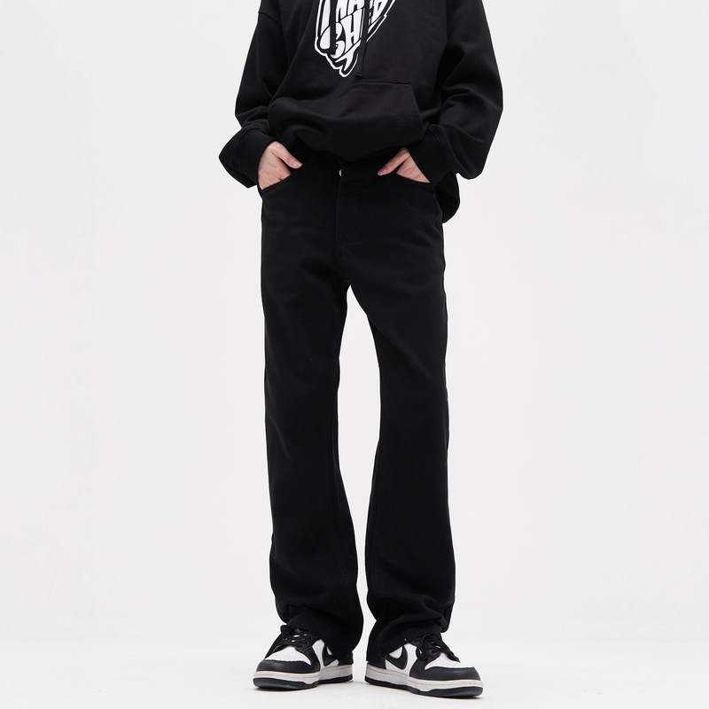American High Street Black Straight Jeans Men's Trendy Retro Simple Vibe Pants Slimming Trousers