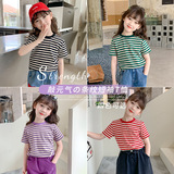 Children's short sleeve T-shirt girls 2023 new summer children's clothing children's striped coat tide half sleeve a generation of hair