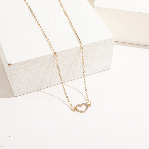 Eurasian Cross-Border New Diamond Heart Lockchain Creative Retro Simple Full Diamond Ring Butterfly Pendant Necklace for Women