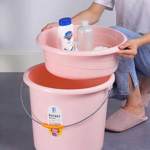 Wholesale plastic buckets for household water storage, thickened buckets for student dormitories, a set of water basins, portable large round buckets