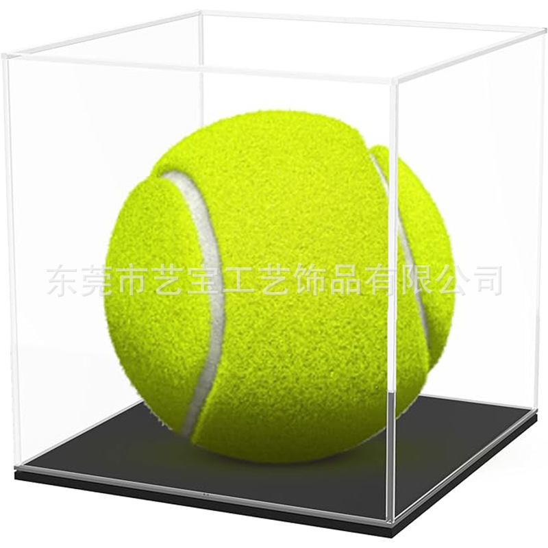厂家亚克力盒带哑光底座盖子超透明预组装带灯光玩具网球展示盒