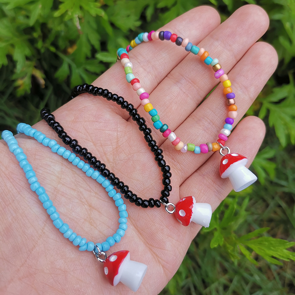 Cute Mushroom Pendant Color Rice Bead Necklace Wholesale Jewelry Nihaojewelry display picture 6