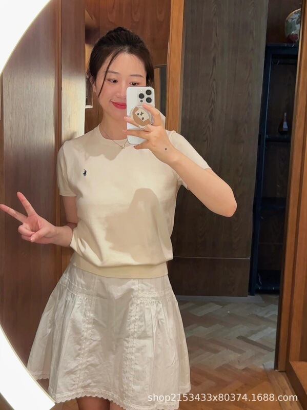 RL.クラシックニット半袖高品質ラウンドネックポニー刺繍ファッションシンプルTシャツ|undefined