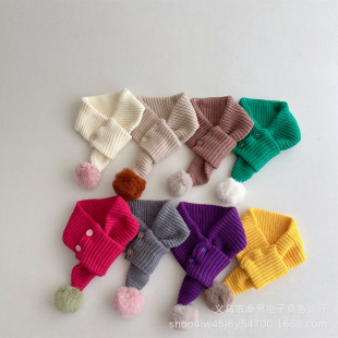 Korean style baby ins style fur ball solid color pull-out scarf for boys and girls simple all-match knitted winter warm scarf