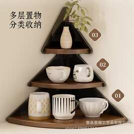 简约陶瓷杯木制收纳架多层梳妆台化妆品木质置物架花瓶实木展示架
