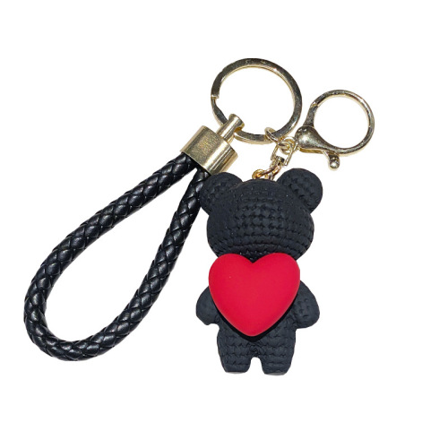Cartoon yarn love knitted bear pendant car key chain high-end school bag accessories couple key chain wholesale