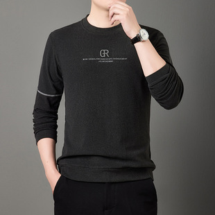 Business double-sided velvet long-sleeved T-shirt men's autumn and winter fleece-lined thickened half turtleneck bottoming shirt Spring and Autumn Sweater men