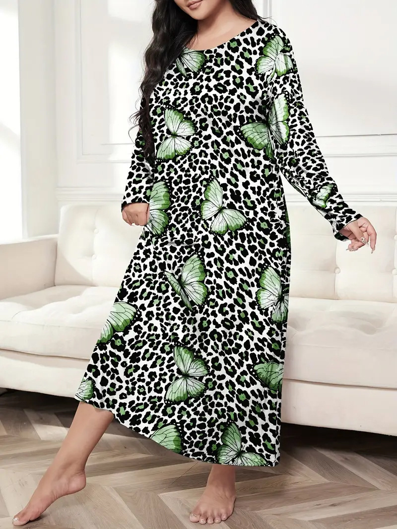 Camisón Largo de Talla Grande con Estampado de Mariposas y Hombros Caídos, Estilo Europeo y Americano 2025, para Mujer, TEMU Amazon