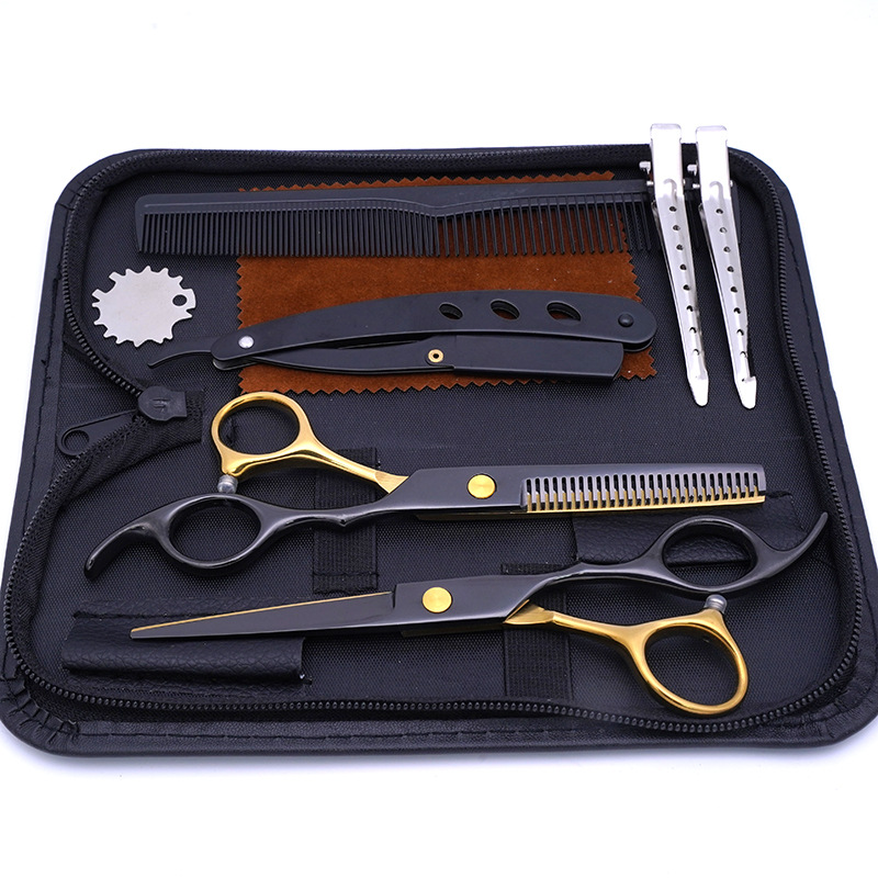 Directo de fábrica de acero inoxidable tijeras del pelo estilista de pelo especial tijeras planas pelo roto fino diente tijeras hogar corte de pelo