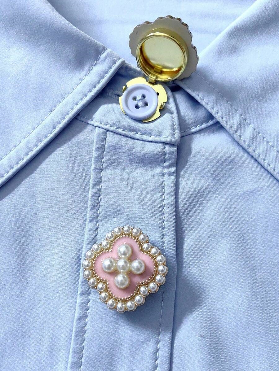 Button Cover: Luxurious Four-leaf Clover Versatile Cufflinks, Pearl Shirt Collar Decorative Buttons_voghion.com