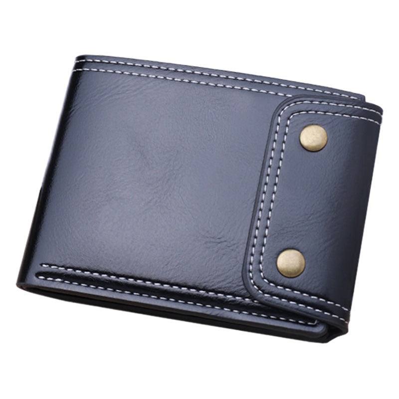 Cartera de botón billetera corta para hombres Cartera de cuero de cera de aceite Cartera de hombre con cremallera bolso de dólar transfronterizo para hombres
