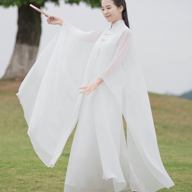 New White Zen Skirt, New Chinese Style Women's Clothing, Summer Elegant Fairy Cheongsam Outer Cape Dress Tea Suit