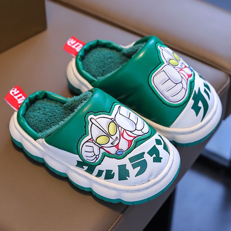 Auténtica bolsa de invierno para niños, zapatillas de algodón cálidas y peluche PU impermeable para niños zapatos de algodón caseros