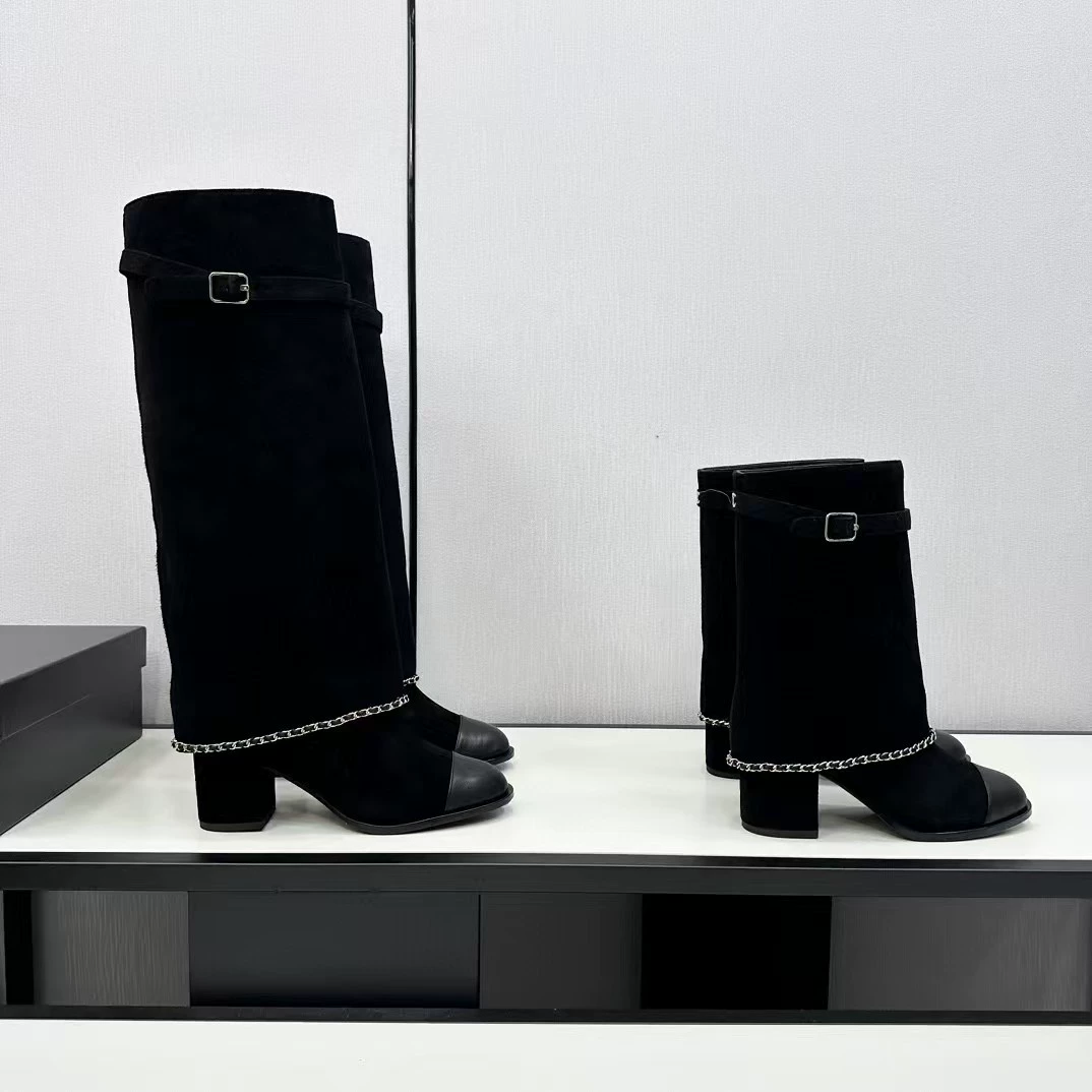 Гао Дин Сяосян 2024 Осень и зима с круглой головкой толстые каблуки модные и удобные брюки на каблуках сапоги модные сапоги