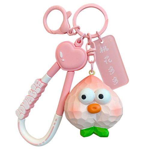 Baimao original resin wood carving style fruit and vegetable series keychain creative funny eye-catching peach key chain bag pendant