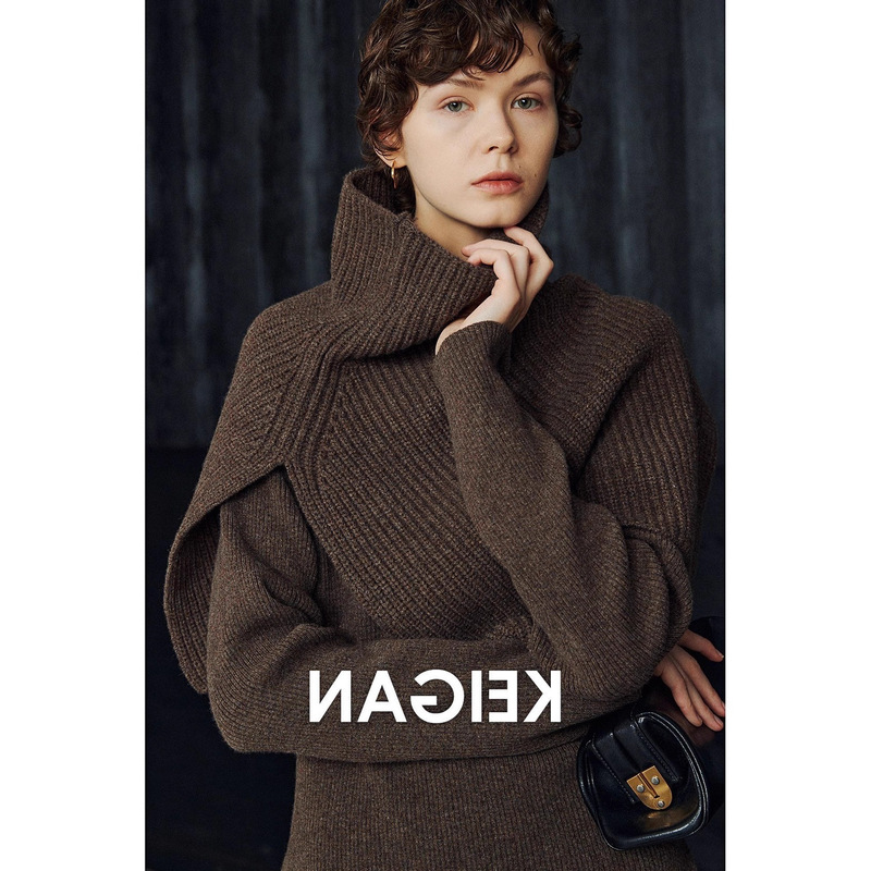 Versatile Sweater with Ultra-Fine Merino Wool, High Collar, Slit, and Multi-Wear Options