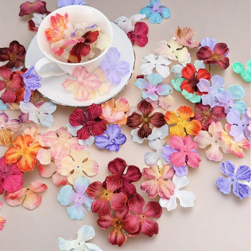 Forest-Style Artificial Burnt Edge Hydrangea Petals DIY Handmade Hair Accessories Hairpin Earrings Accessories Shoes and Hats Decorative Fake Flower Pieces